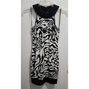 Cache Y2K Mini Halter‎ Dress Sleeveless Sequin White/Black Animal Print Size 2